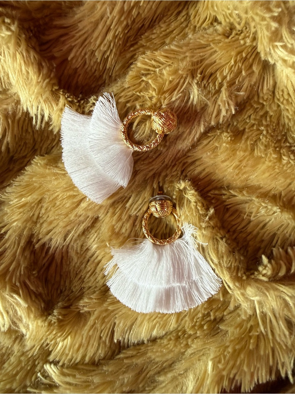 For Love And Lemons Orchid White Loop Gold Fringe Tassel Earrings
